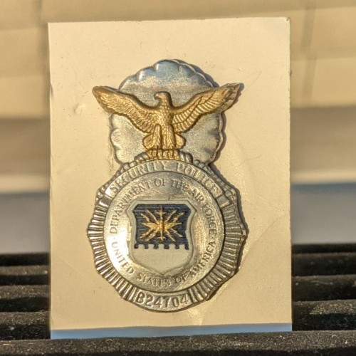 USAF Air Force security forces SP mini metal pin vintage white, blue and gold
