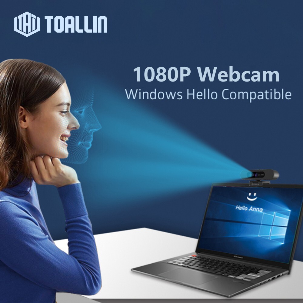 TOALLIN 1080P Windows Hello Compatible Webcam HD USB webcam with wide Angle view