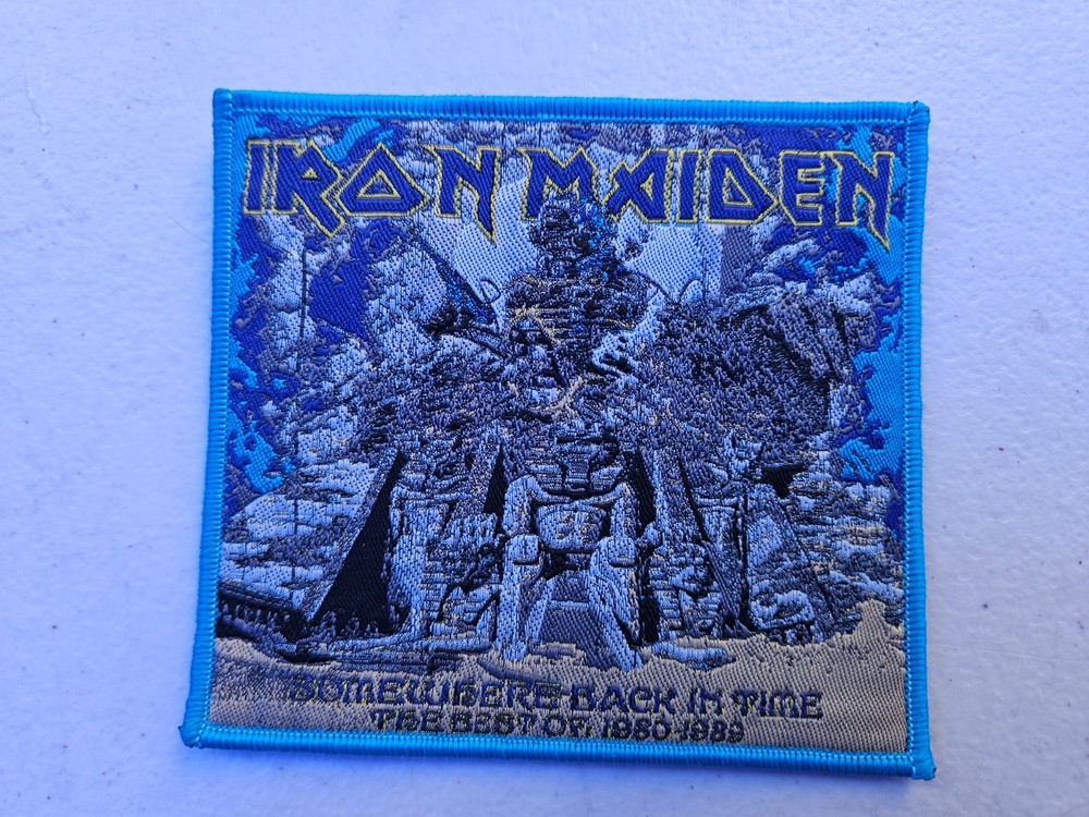 IRON MAIDEN, SEW ON BLUE BORDER WOVEN PATCH
