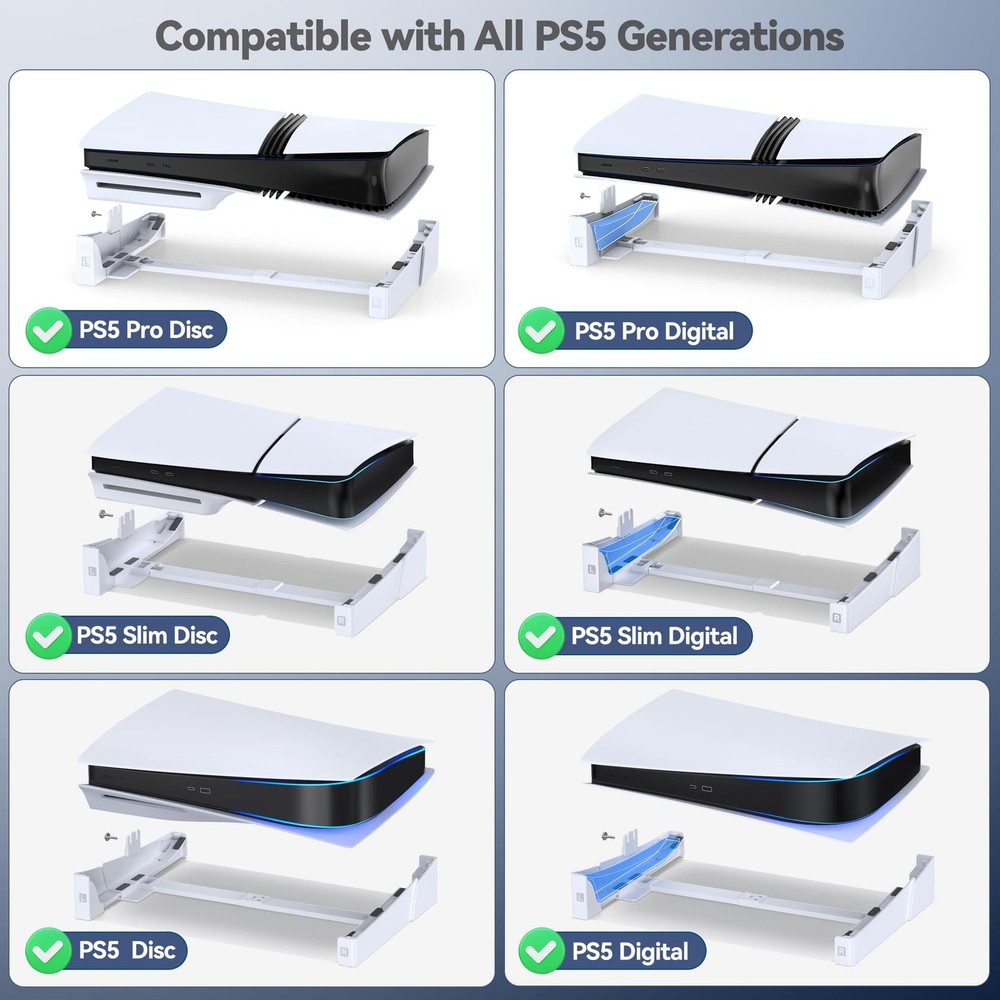 PS5/Slim/Pro Horizontal Stand for Disc & Digital Console, Stable PS5 Accessor...