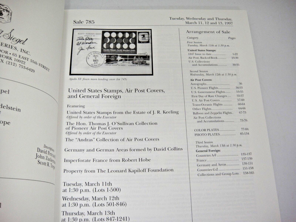 Siegel Stamp Auction Catalog w Prices Realized US Foreign Air Post Covers 1997