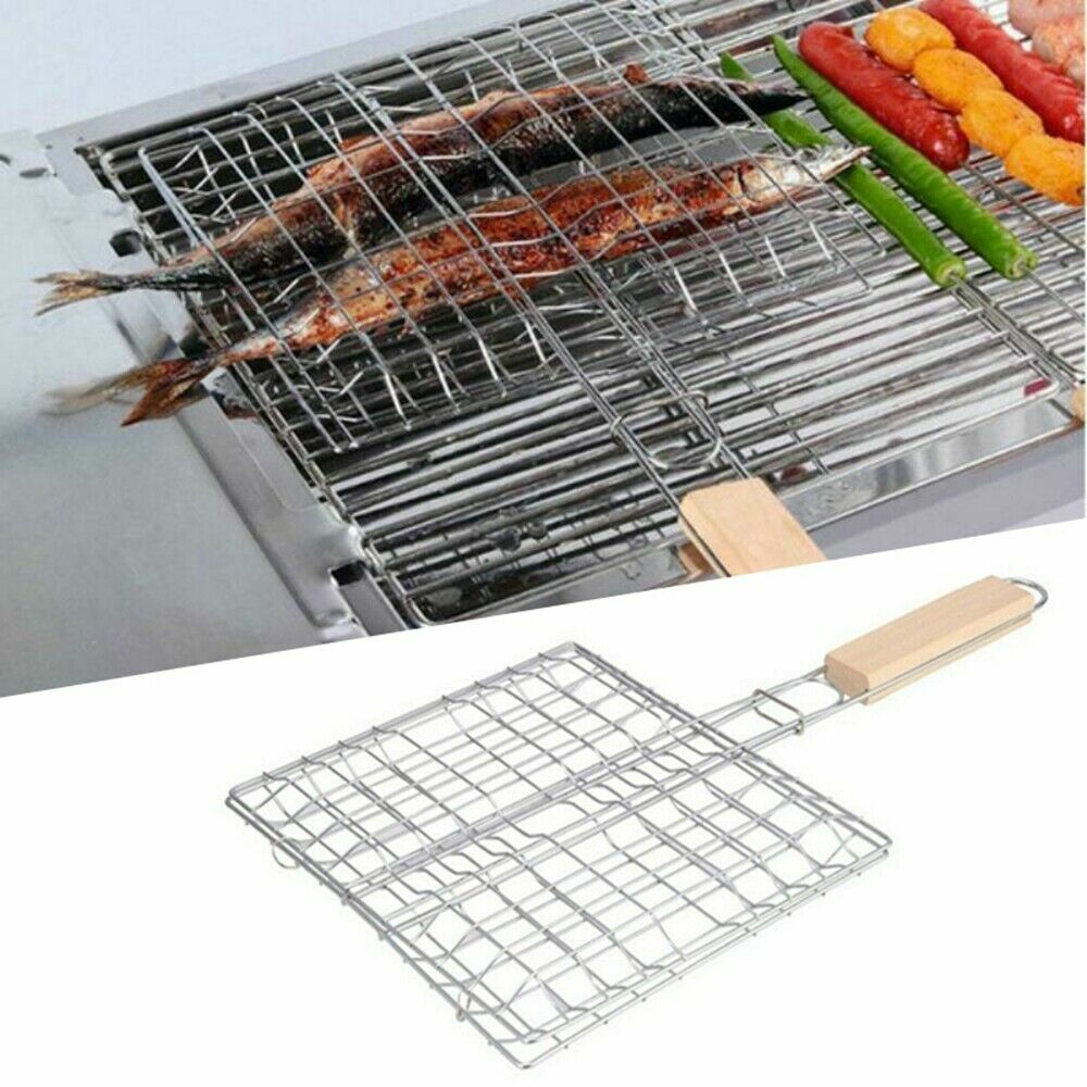 Fish Grill Basket Fish Basket for Grilling Easy Flip Stainless Steel BBQ USA