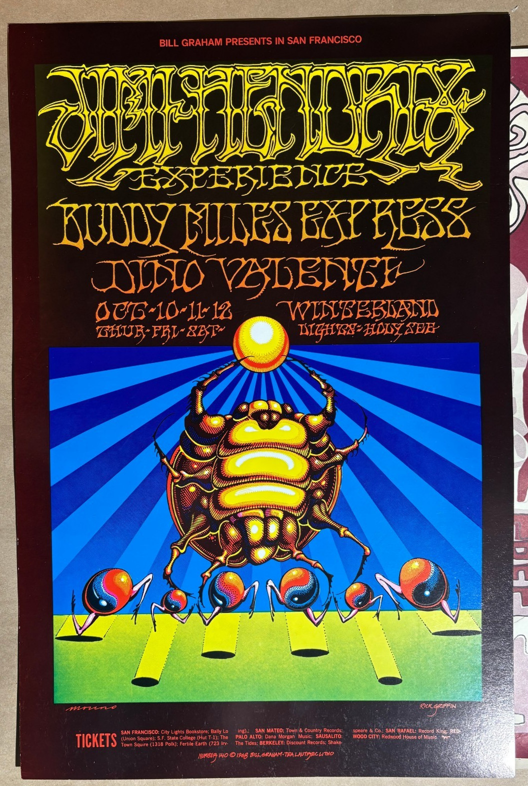JIMI HENDRIX BUDDY MILES 1968 WINTERLAND CONCERT POSTER BG-140 Griffin Moscoso