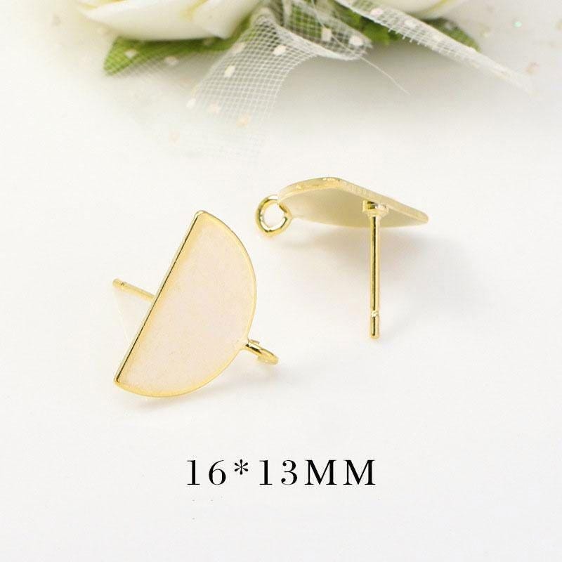 One Pair 18K Gold Plated Stud Semi-Circle Earrings Component Connector GM511