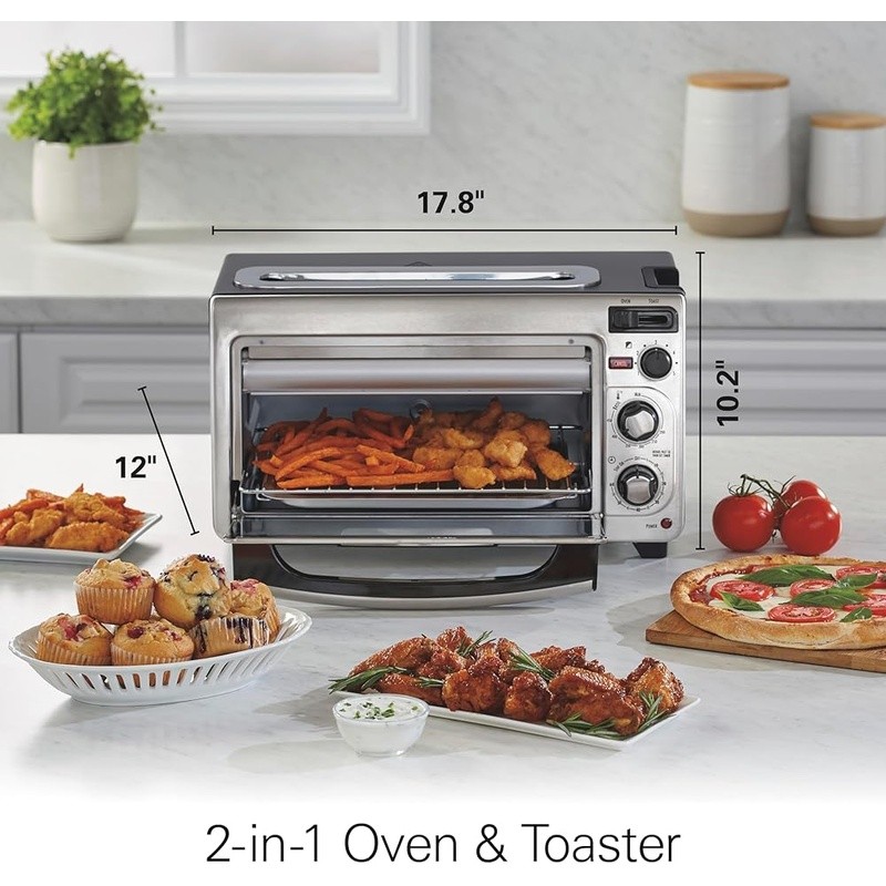 Toaster Oven Combo 2 in 1 Bake Broil Toast Auto Shutoff Timer Accessories New