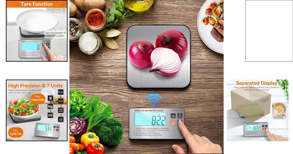 33 lb Wireless Digital Kitchen Scale - Precision With 7 Units, Tare Function