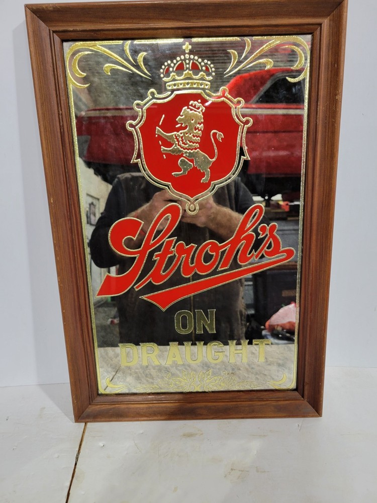 Stroh's Beer Mirror Sign - STROH'S ON DRAUGHT