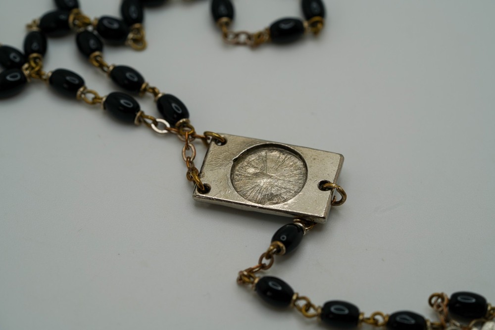 Vintage 30" Missing Relic Black Bead Silver Rosary 30" JB39