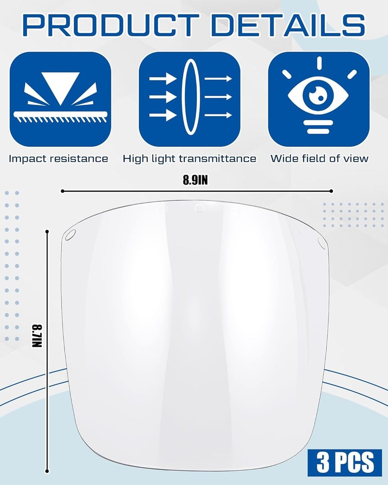 4 Pack Clear Impact Resistant Face Shields for Grinding & Cutting Activities