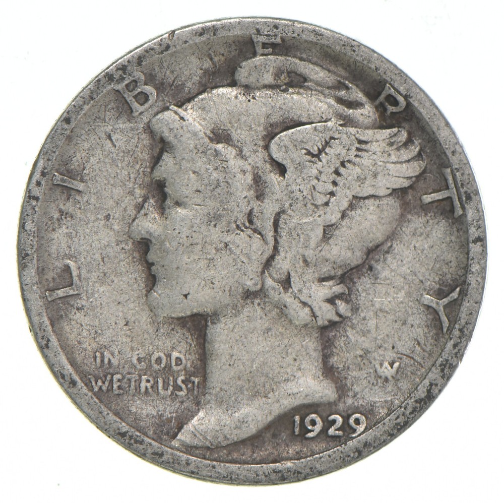 VG+ 1929-S Mercury 90% Silver Dime