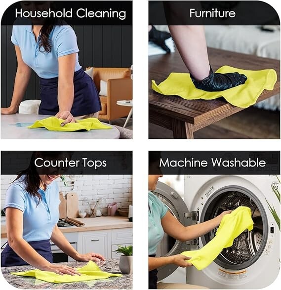 16" Microfiber Cleaning Cloths Remove 99% Bacteria Assorted Colors,48 Pack