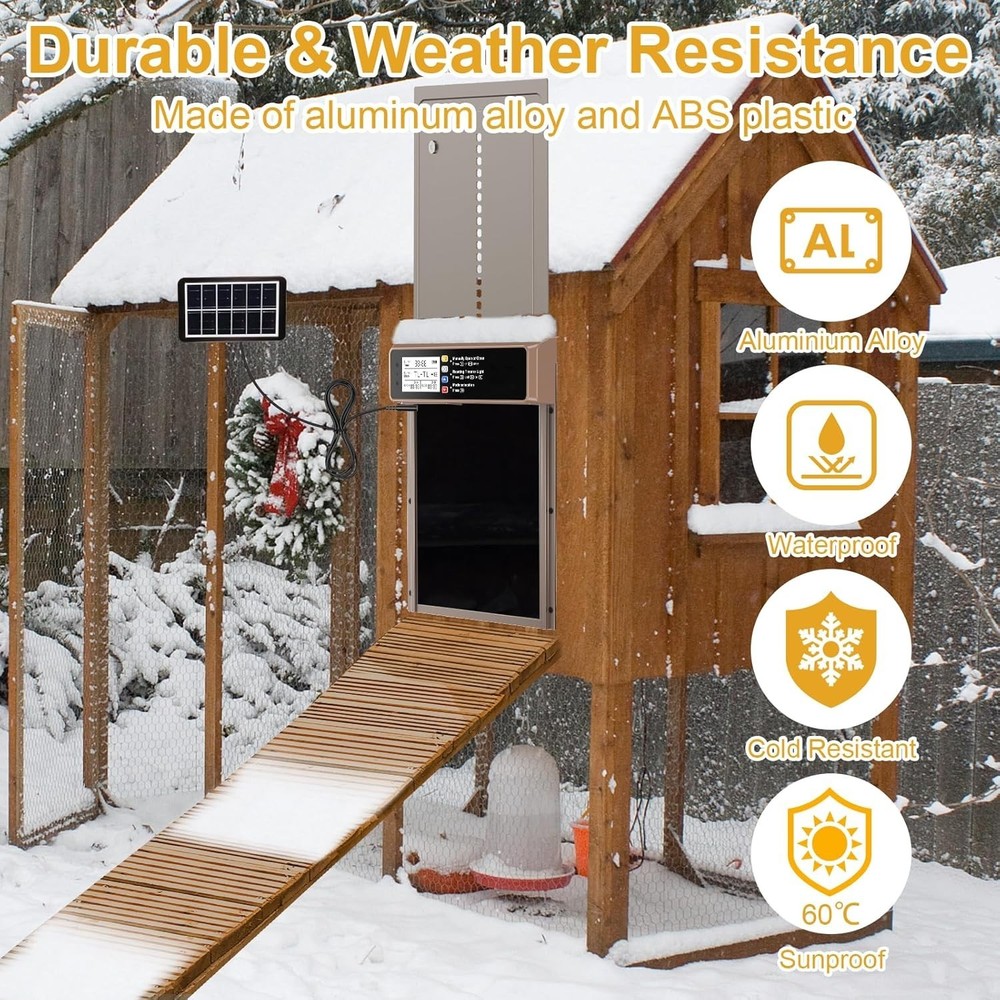 Solar-Powered Automatic Chicken Coop Door with LCD & Remote Control, 8.2' Width