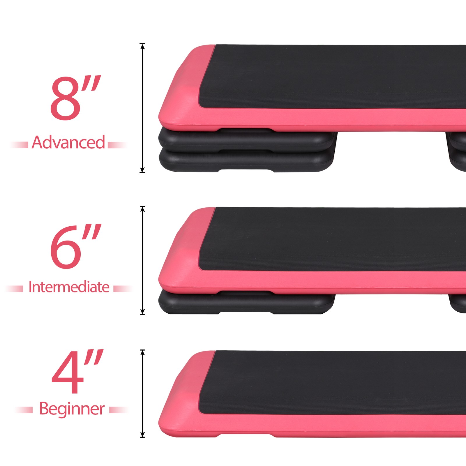 43'' Exercise Aerobic Step Platform Adjustable Fitness Stepper w/4 Risers Pink