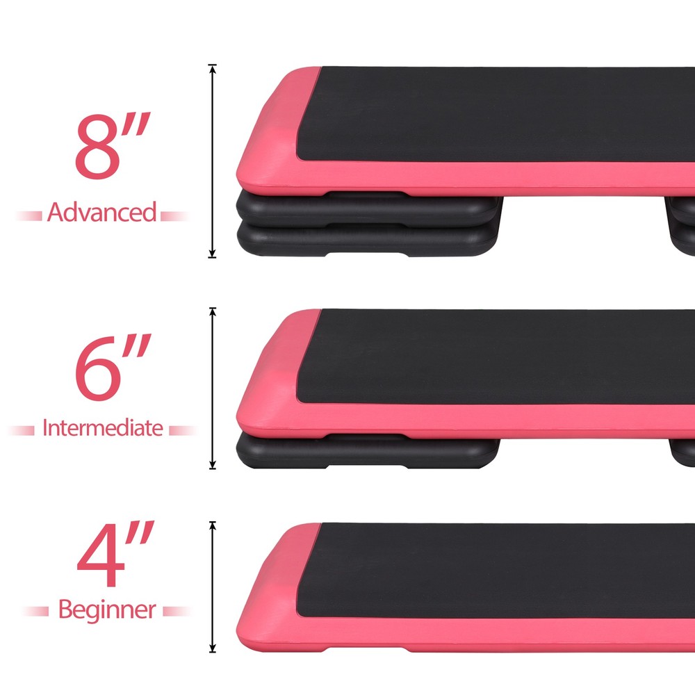 43 Inch Training Exercise Aerobic Stepper Step Platform Workout with Risers Pink