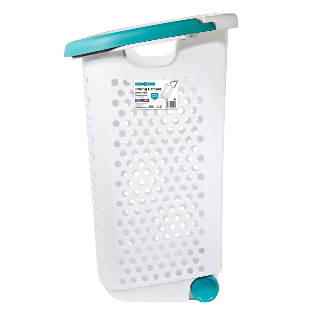 Bushel Rolling Plastic Laundry Hamper with Pop-Up Handle, White, Ad