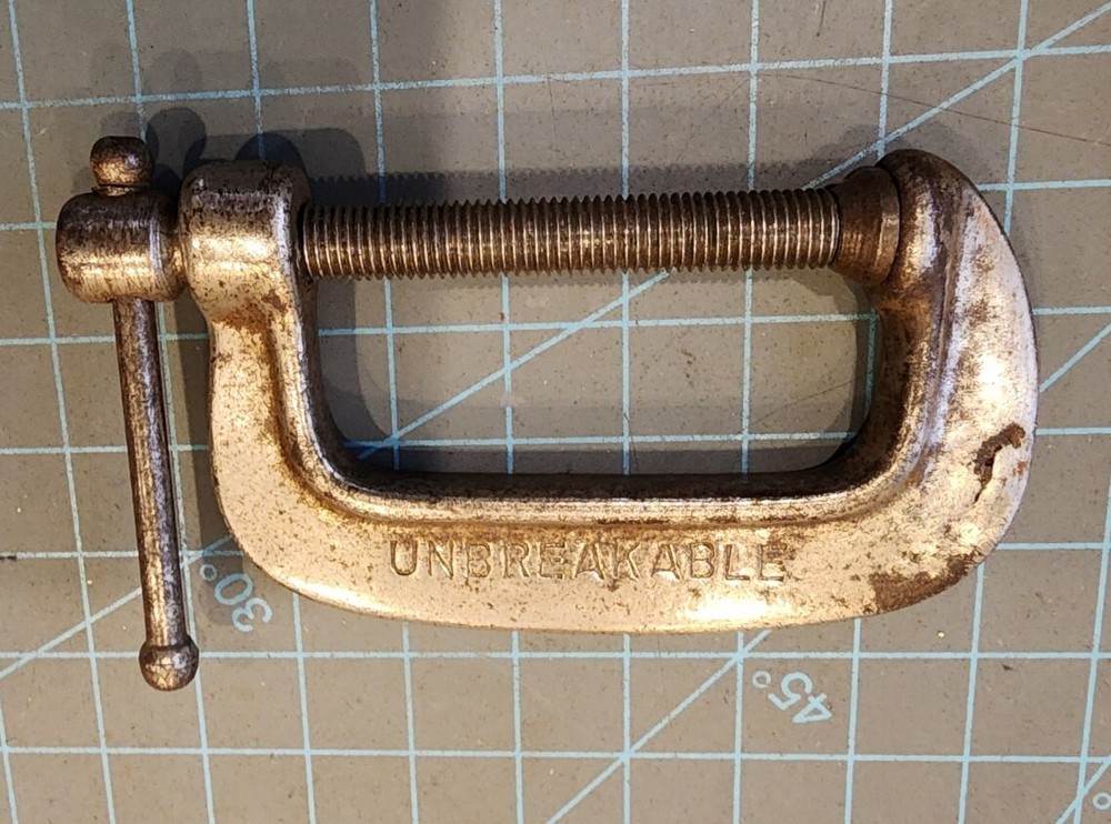 Vintage C-Clamp Malleable Iron 2" UNBREAKABLE - gwT4