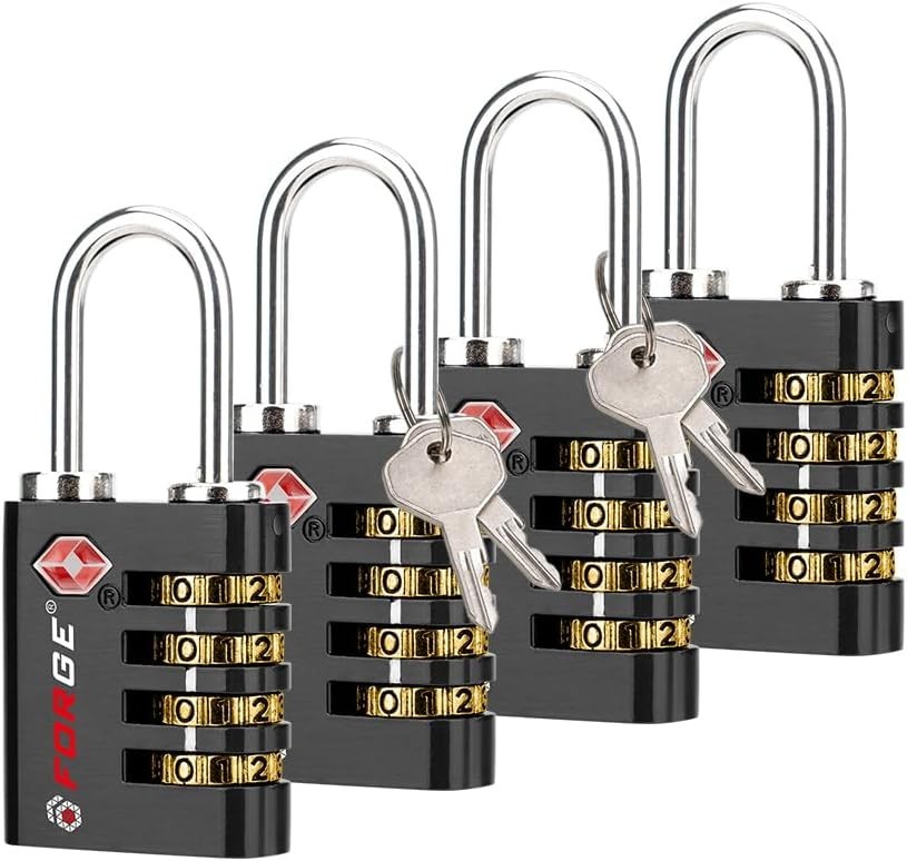 Forge Dual-Opening: Key or Combination Lock, TSA Approved Black 4 Pack