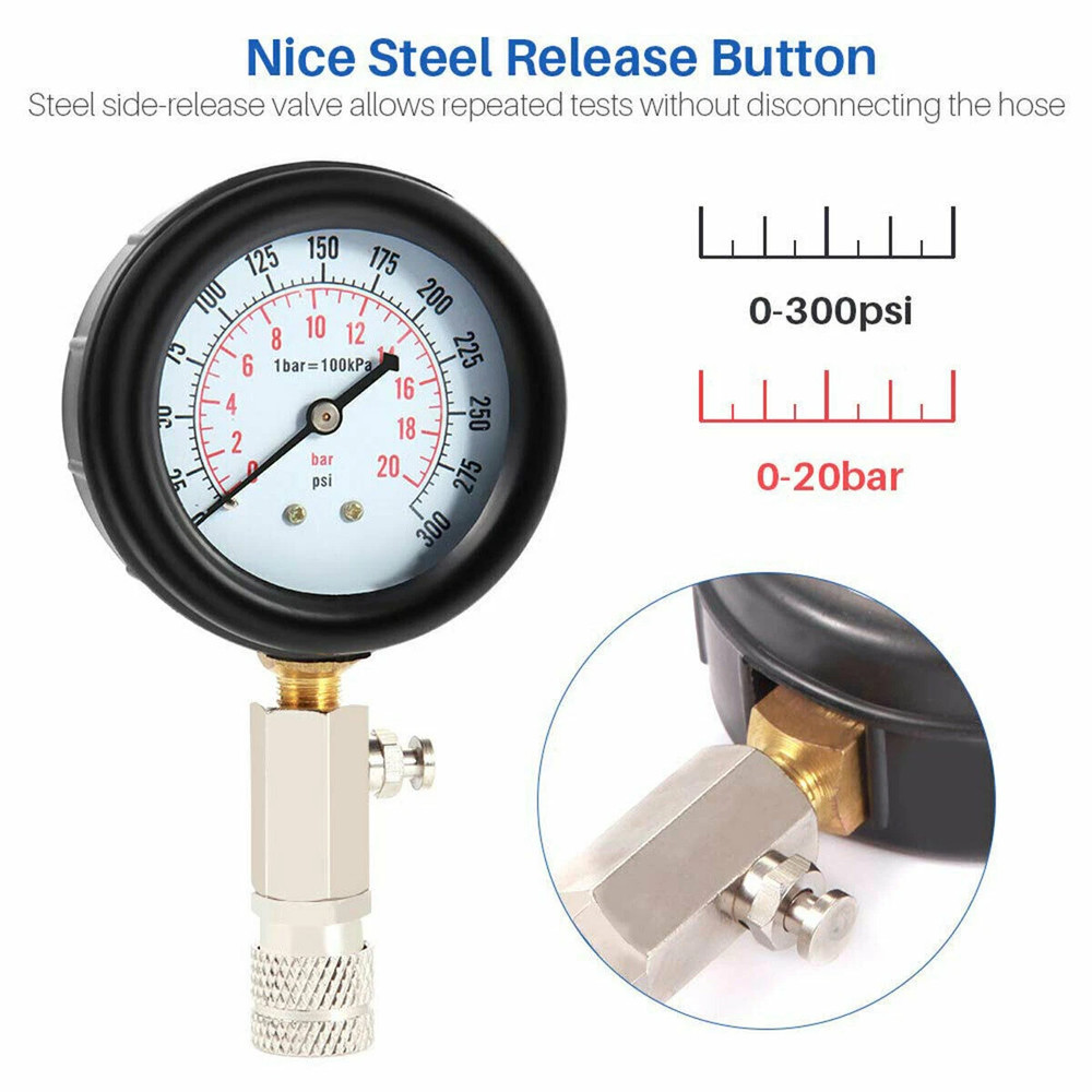 Engine Cylinder Compression Gauge Tester Kit Gas Engine Diagnostic Testing Tool-
