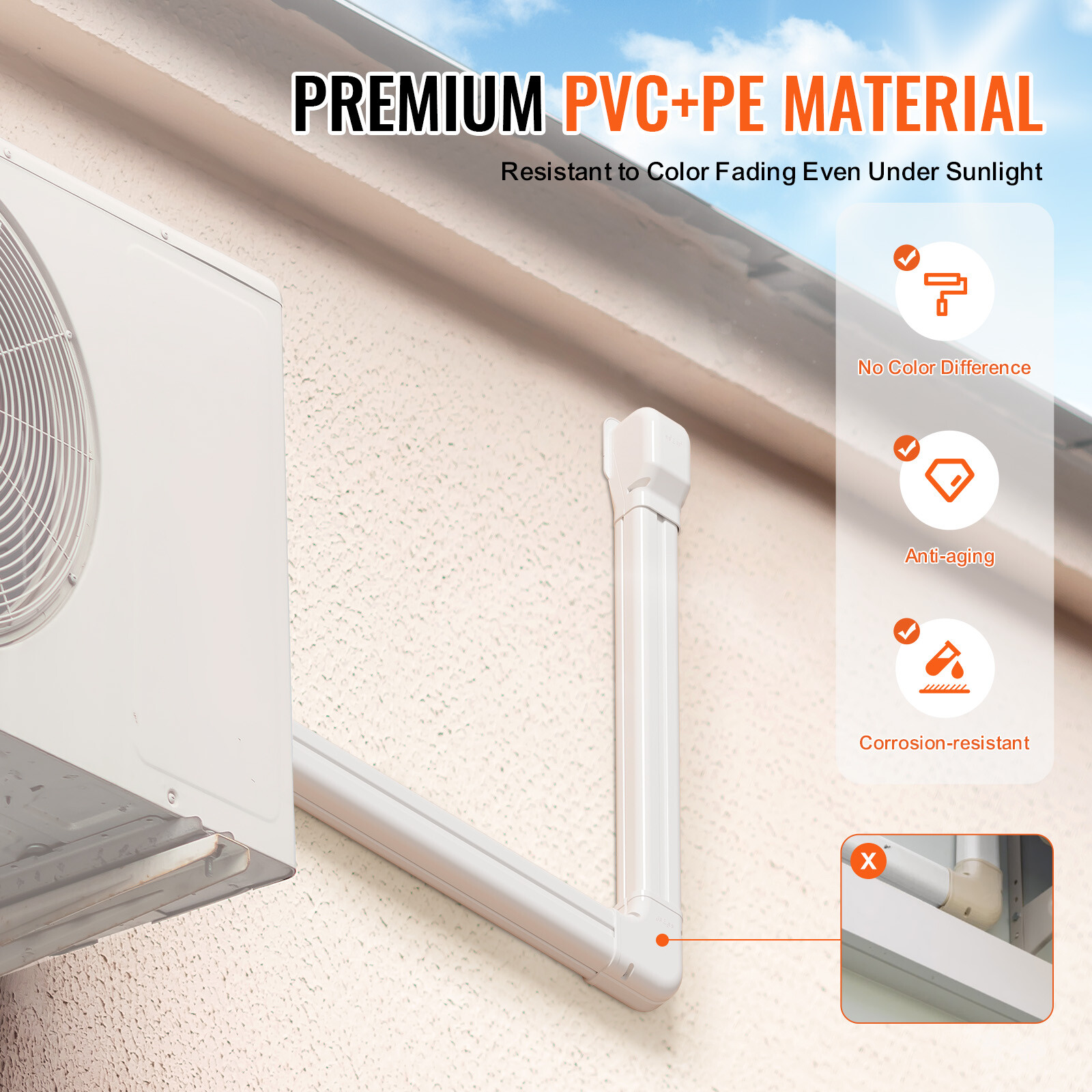 3" W 17.7ft Line Set Cover Kit for Mini Split Central Air Conditioner Decorative