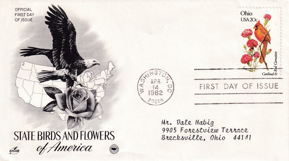 STAMP US SCOTT 1987 "Ohio State Birds & Flower" 20 CENT FDC 1982 - B