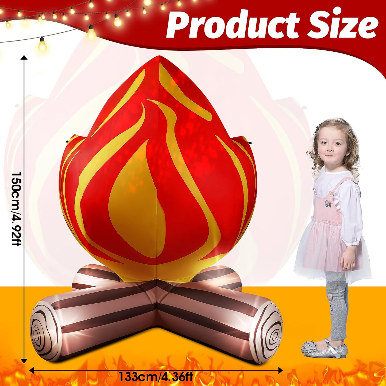 5FT Winter Inflatable Campfire Blow-Up Fake Campfire Built-In 4 LED Lights for W