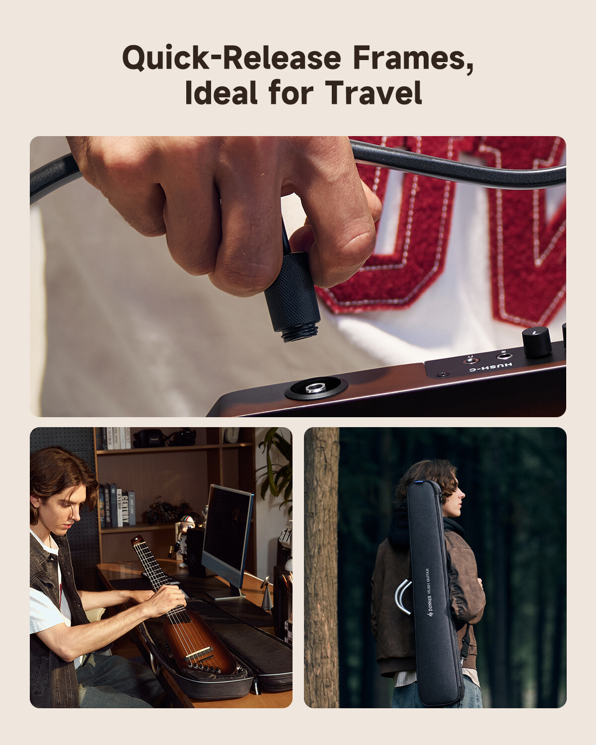 🎸 Donner HUSH C Classical Acoustic Electric Guitar Headless Guitar Bundle