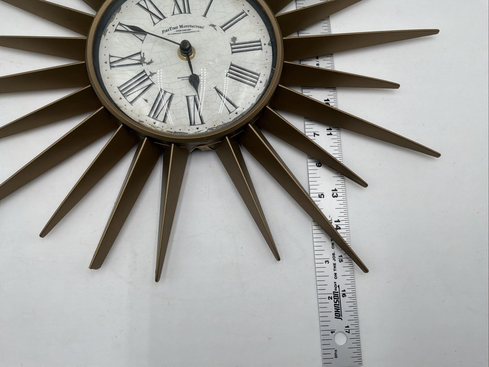 FirsTime Atomic Sunburst Wall Clock MCM Plastic W/Roman Numerals *PLEASE READ*