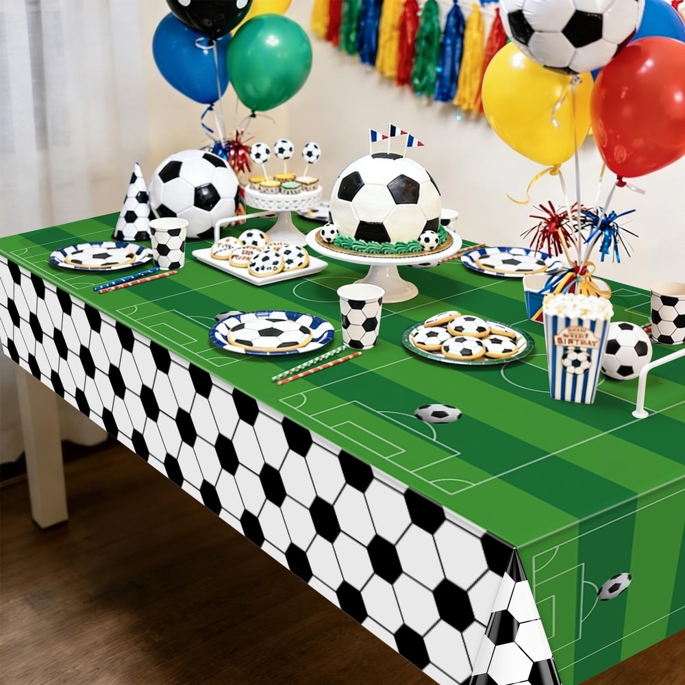 2 Pcs Soccer Table Cloth 54 x 108 Inches Disposable Plastic Rectangular Table...