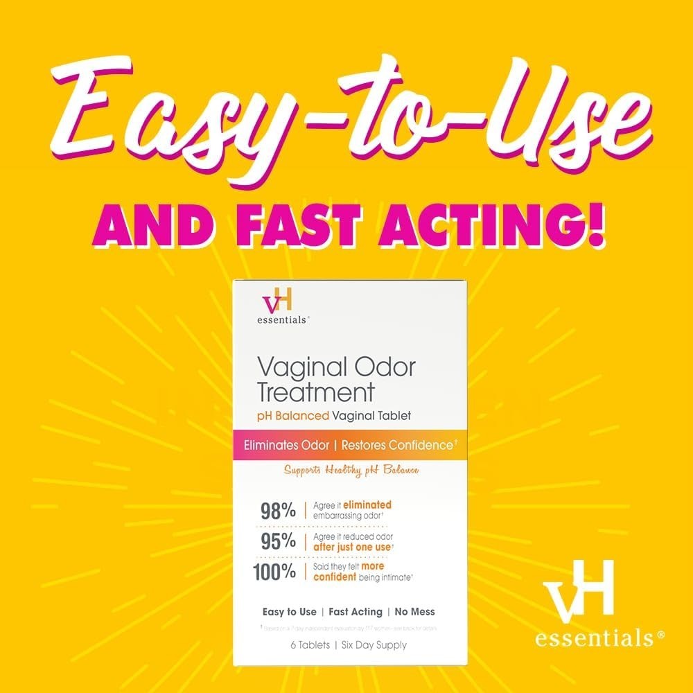 vH essentials Vaginal Odor Treatment, pH Balanced Suppositories, 6 Tablets
