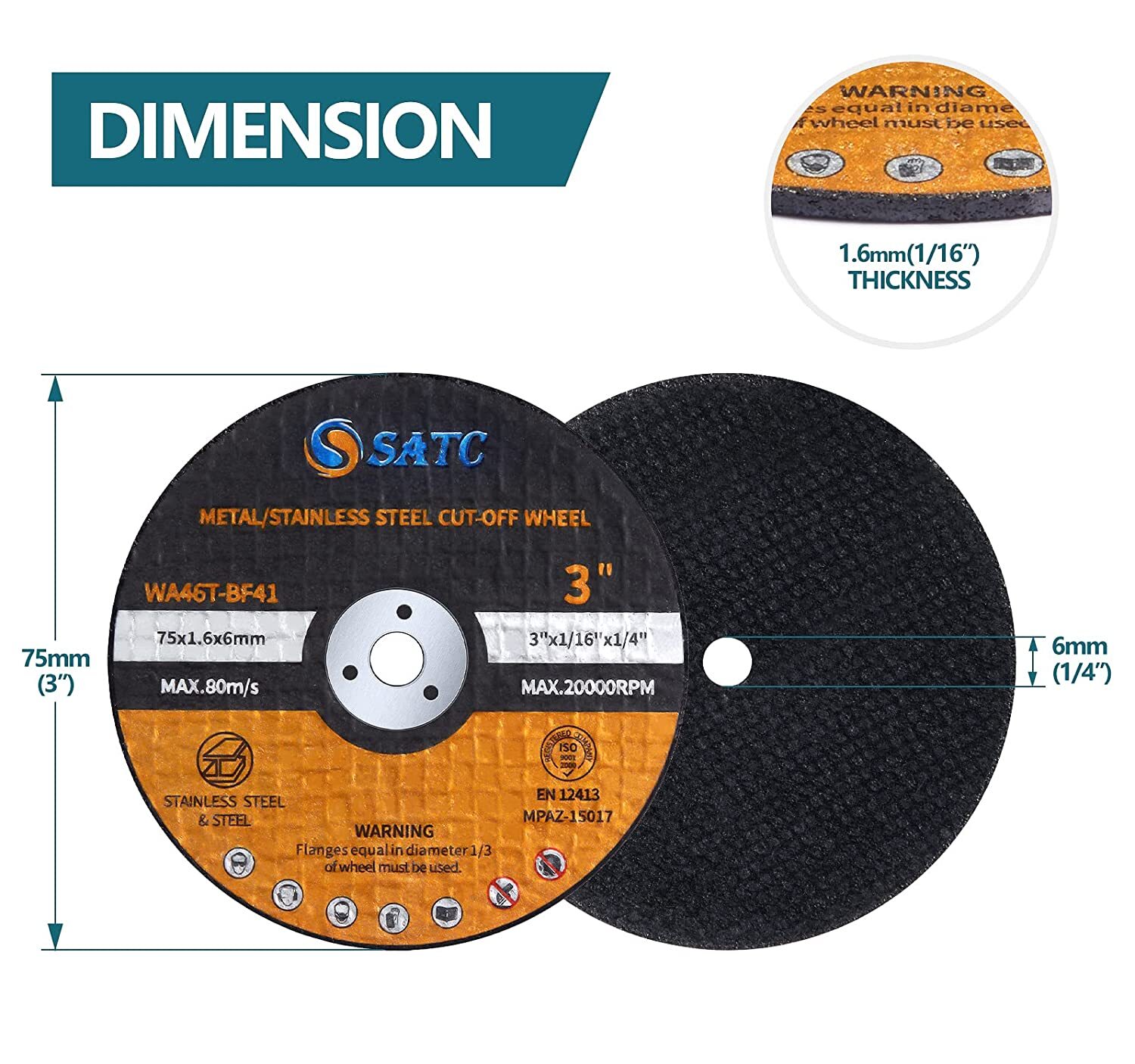 50 Pack 3"x1/16"x3/8" Cut-off Wheel 3 inch Metal & Stainless Steel Cutting Discs