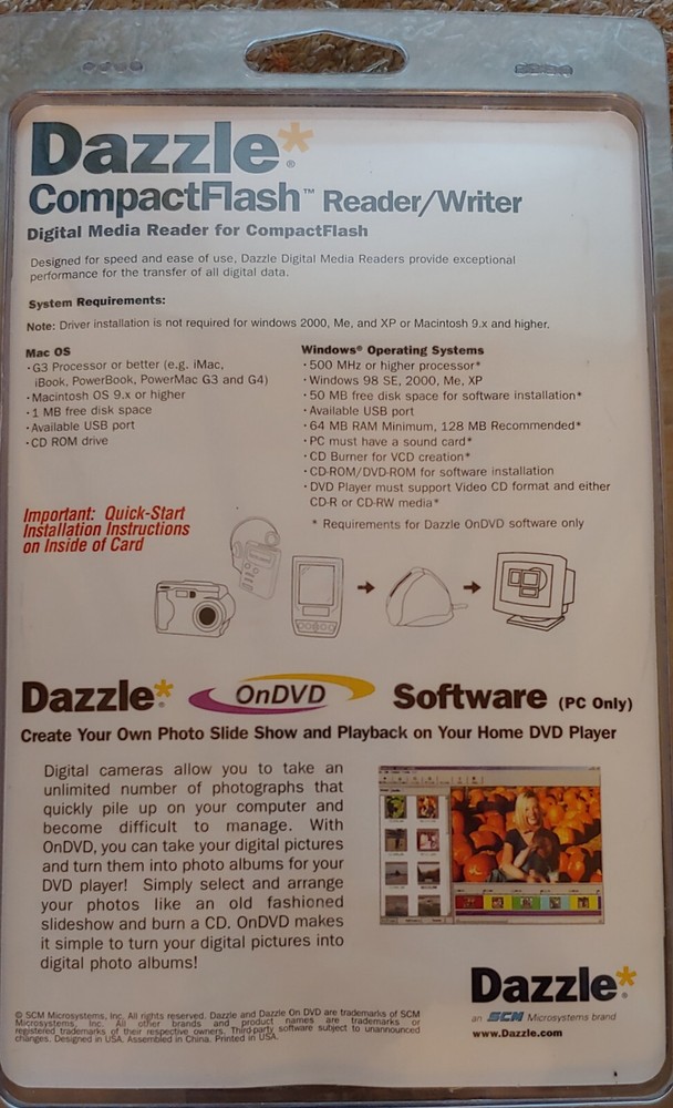 Dazzle CompactFlash Reader/Writer Digital Media Reader DM-8000 NEW old stock