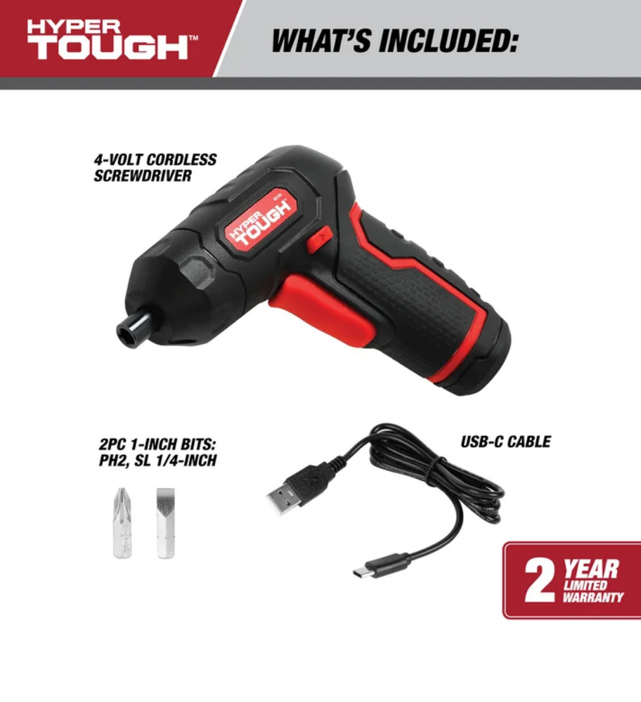 Hyper Tough 4-Volt Max Lithium-Ion Angle Grip Screwdriver with Charger