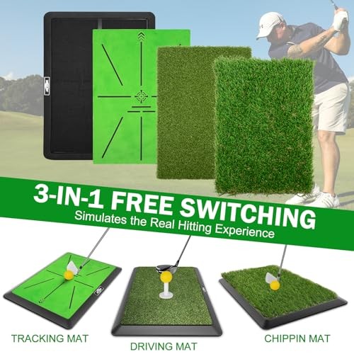 Golf Hitting Mats with Golf Tees Practice Indoor 3 Pcs Replaceable Outdoor