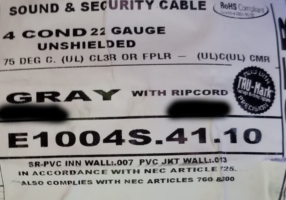 Carol E1004S 22/4C Premium Bare Copper Riser Sound & Security Cable Gray /100ft