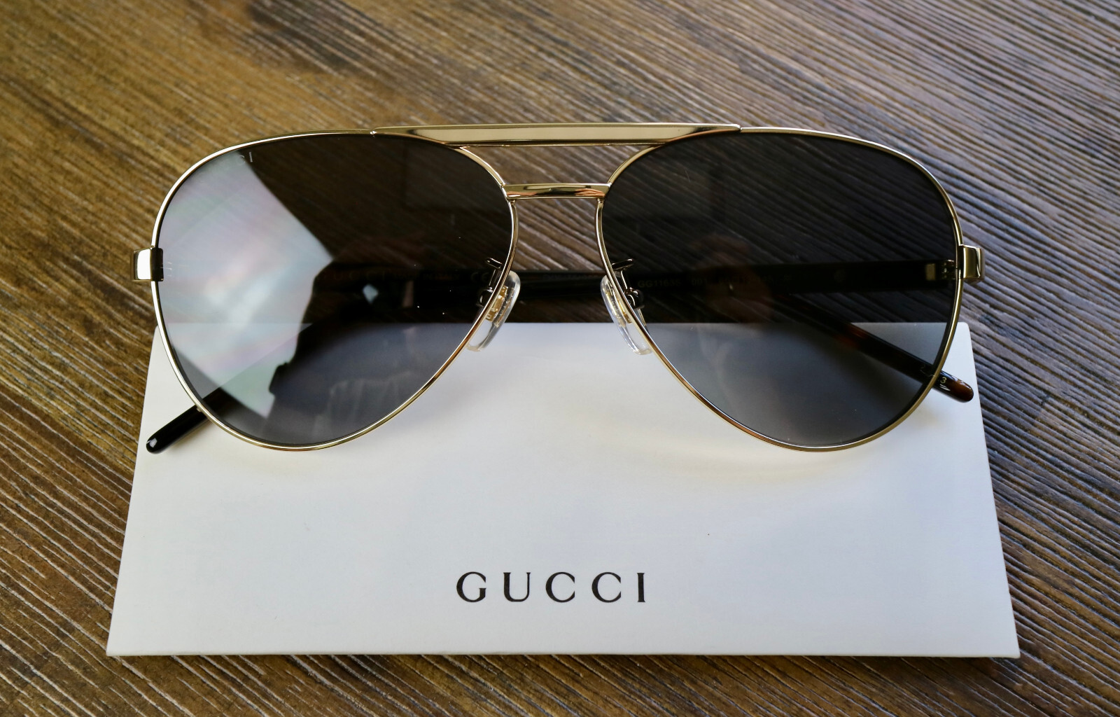 Gucci GG1163S 001 Aviator Sunglasses in Gold/Dark Havana and Gray Lens