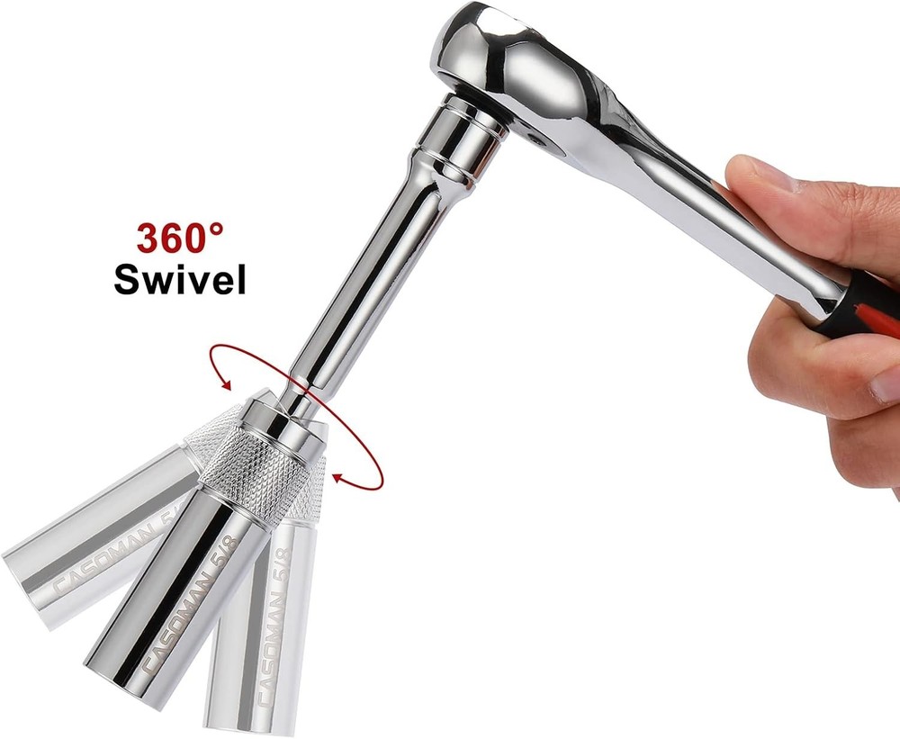 6-Piece Magnetic Swivel Spark Plug Socket Set - Durable Chrome Vanadium