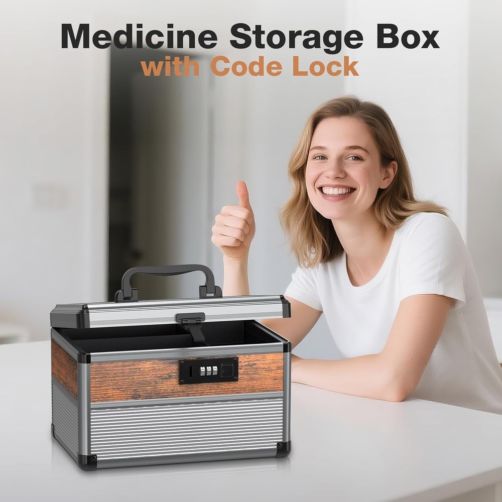10" Security Lock Box with Code Medicine Lock Box Lockable Dorm Storage Trunk