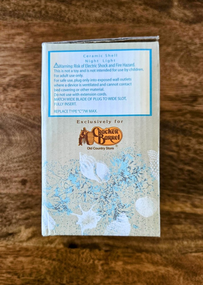 Ceramic Shell Warm White Night Light Made For Cracker Barrel (New In Box)
