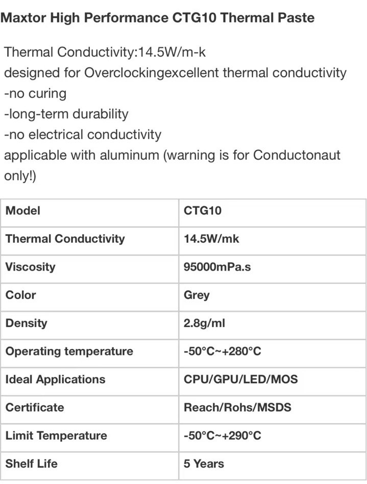 Maxtor CTG10E-4G Thermal Paste 14.5W/mK CPU & GPU