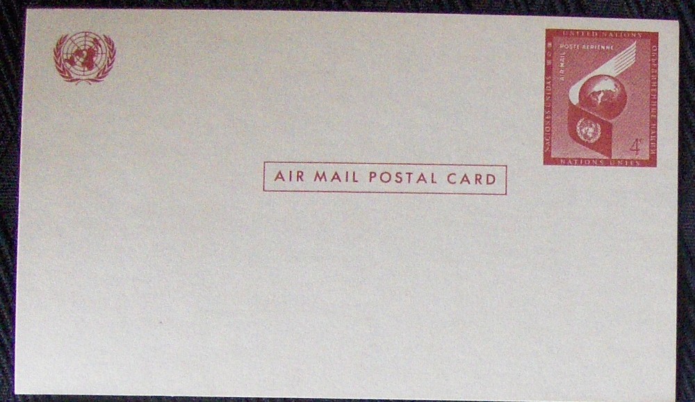 UNITED NATIONS 4¢ Air Mail postcard, unposted.