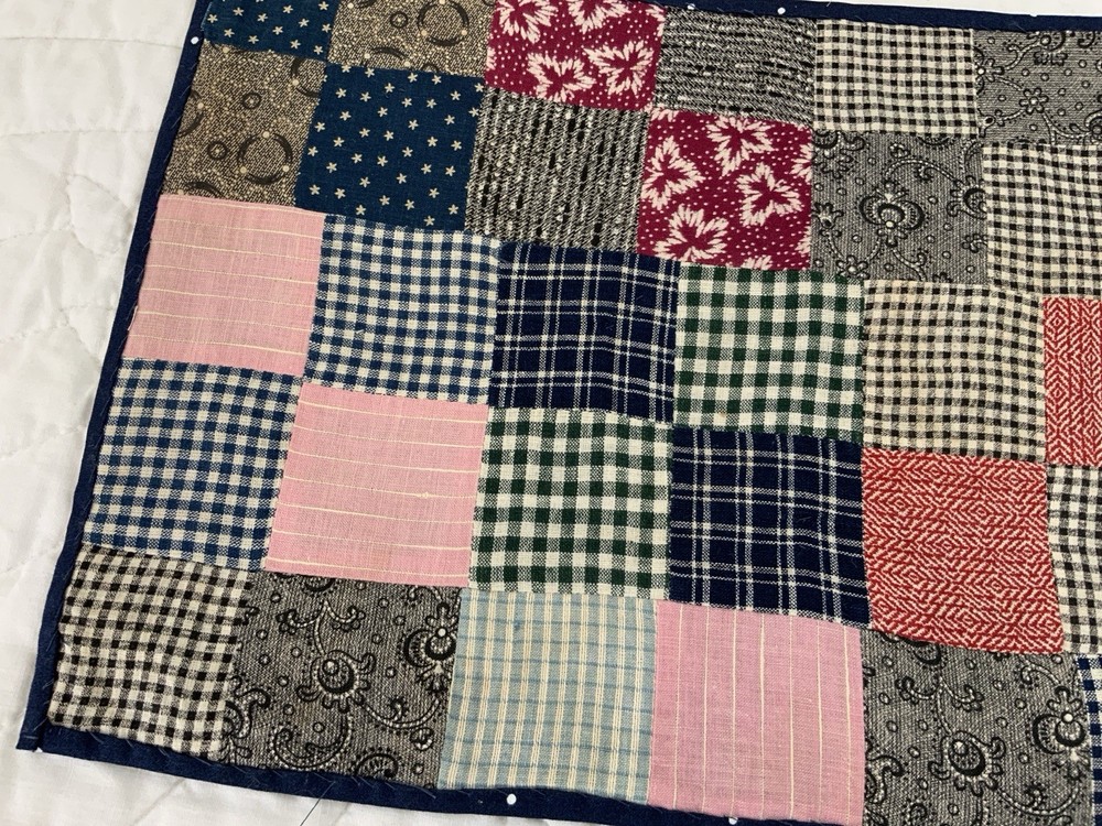 Vintage Antique Patchwork Large Table Topper, Four Patch, Squares, Early Checks