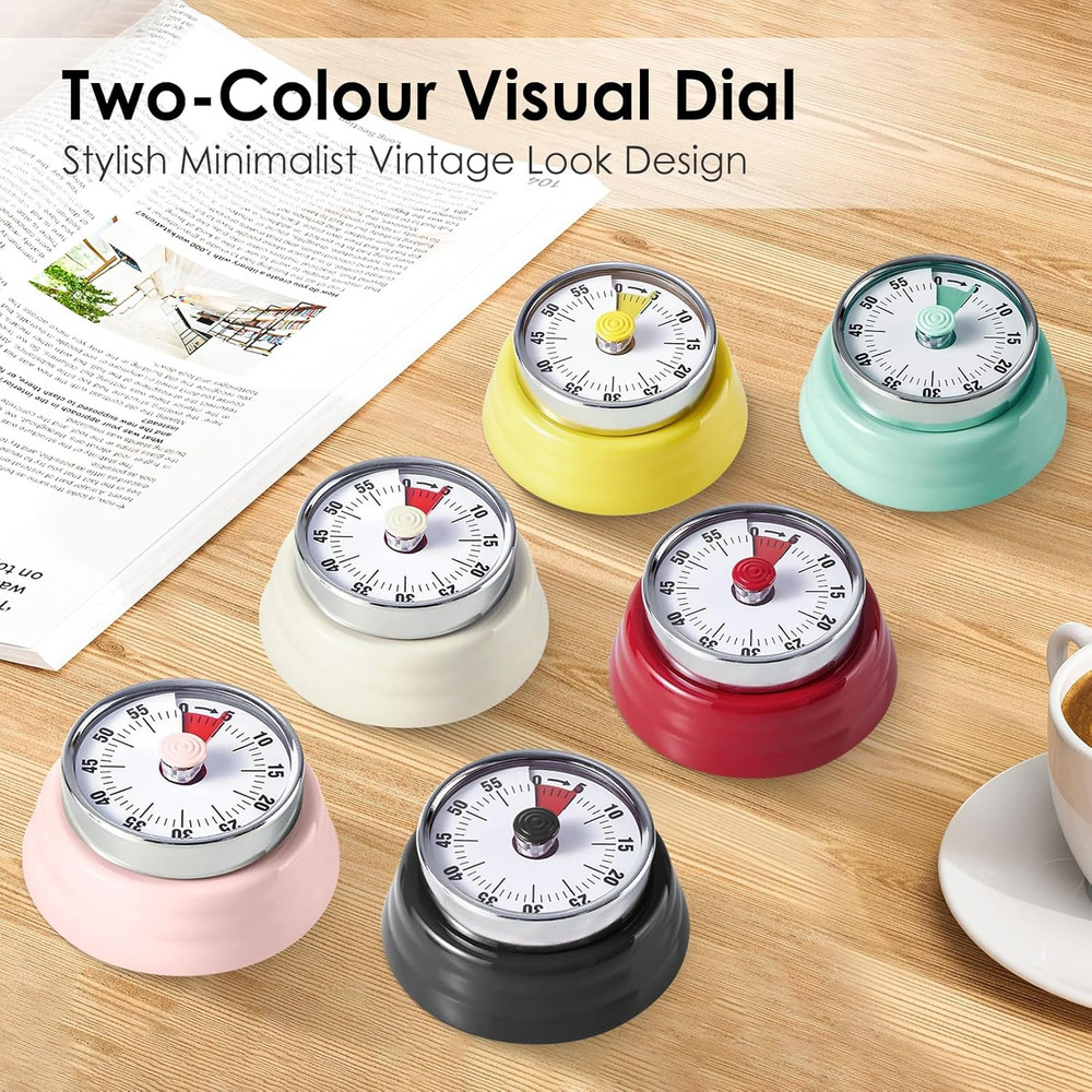 Visual Timer, 60-Minute Countdown Timer, Kitchen Timer with Magnetic Base, Mech