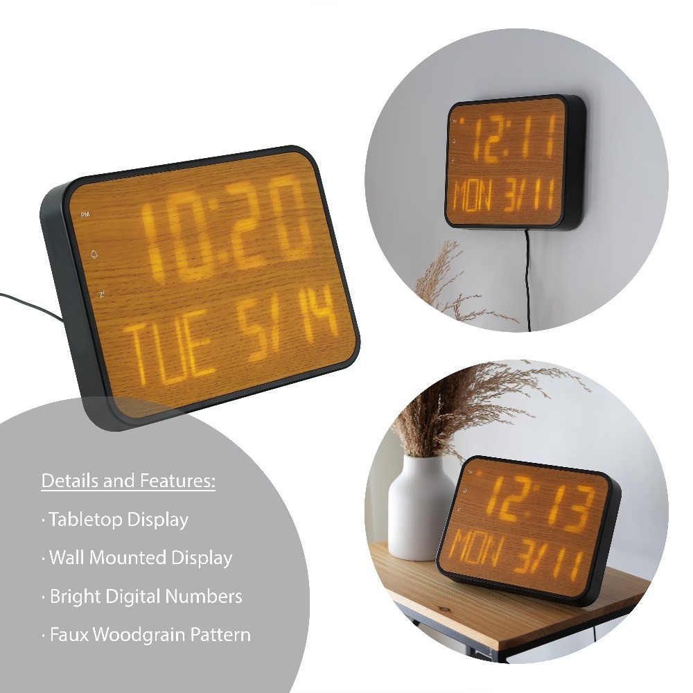 Modern Brown Digital Tabletop Clock with 9.00 Inch Display