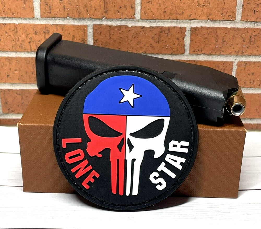 PVC Tactical Morale Patch, Punisher Skull Texas Flag Patch, Lone Star Gun Patch
