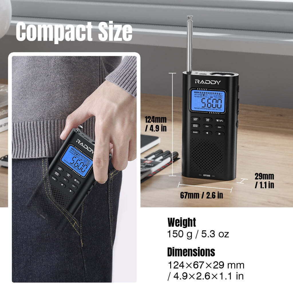 Raddy RF886 Shortwave Radio | AM/FM/SW/VHF/WB | Bluetooth Connection