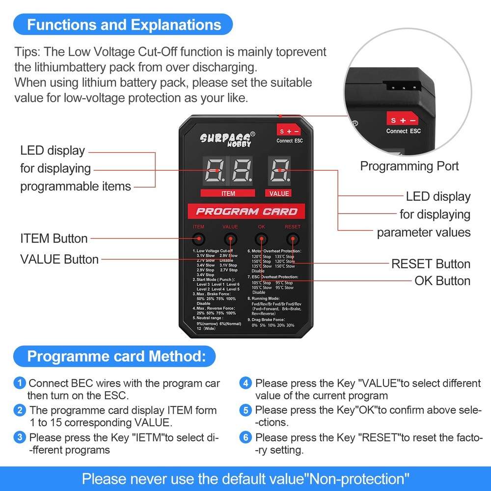 Surpass Hobby ESC Programming Card LED Programmer Fits Rocket Brushless ESC