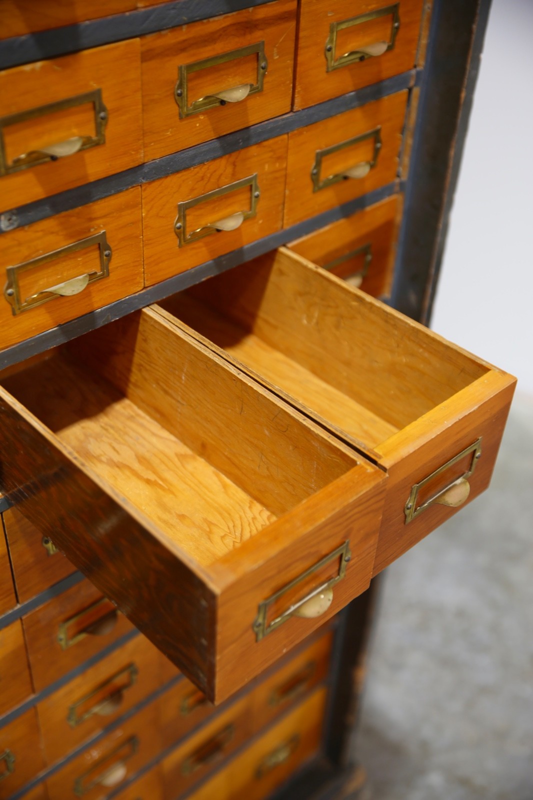 Antique Card Catalog Wood Apothecary Cabinet industrial vintage drawer cubby