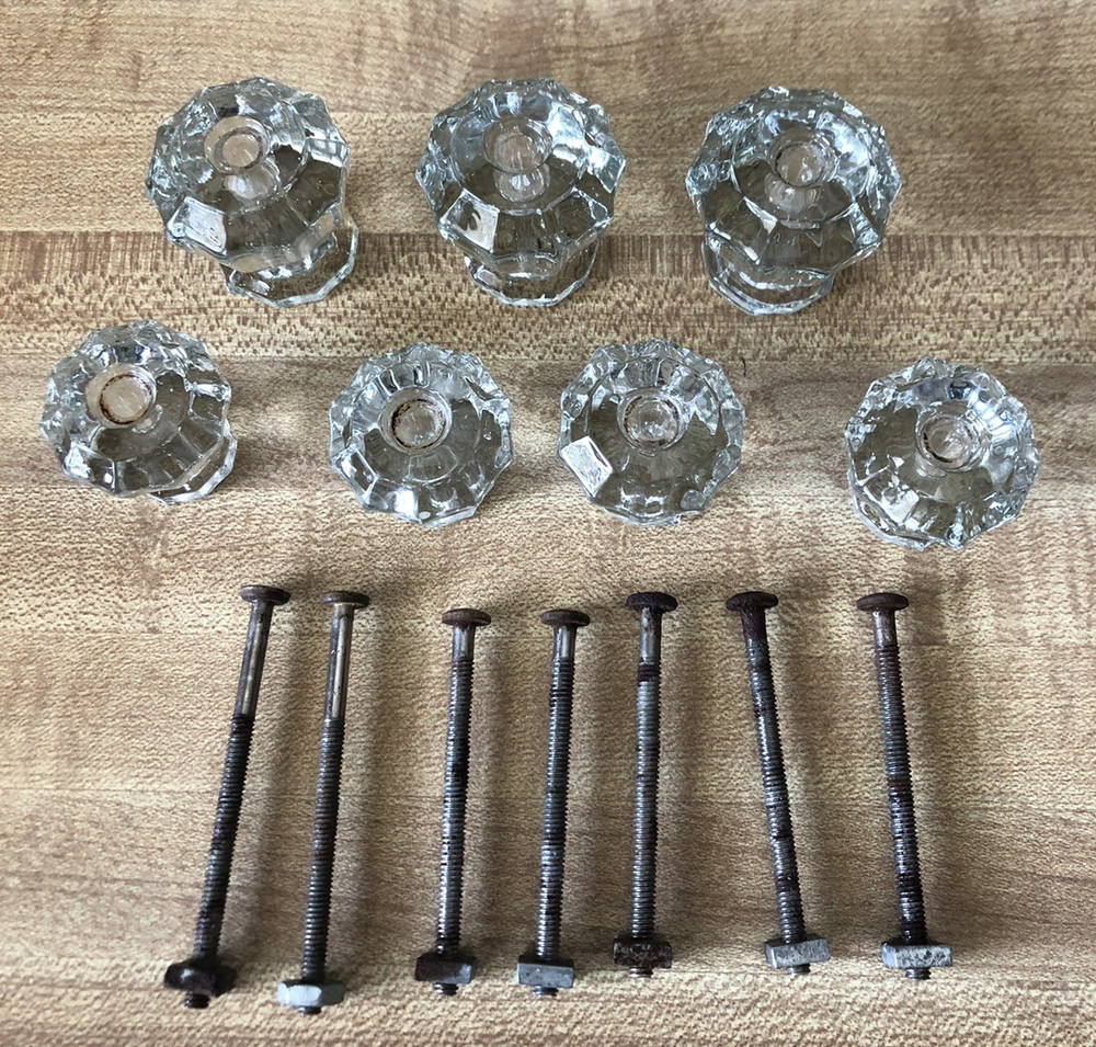 Vintage Glass Drawer Pulls Knobs Clear Set of 7