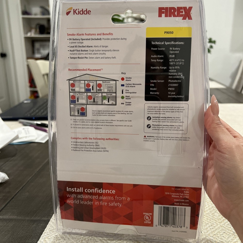 Firex Kidde Battery Operated Smoke Detector, Conventional, Missing Battery