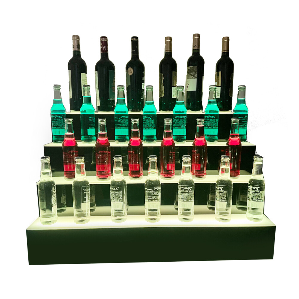 31" 4 Step Tier LED Lighted Shelves Illuminated Liquor Bottle Bar Display Stand